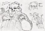 anthro belly blush clothing fingerless_gloves gloves handwear jumpsuit male overweight overweight_male scouter smile superhero text topknot hayata_461 lifewonders live_a_hero yohack canid canine canis domestic_dog mammal nordic_sled_dog samoyed spitz hi_res japanese_text sketch