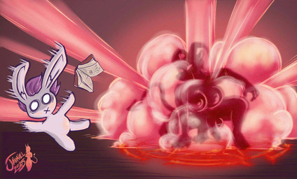 anthro balls book breasts chibi duo explosion genitals gynomorph inside intersex male nipples penis stunned summoning summoning_circle three-point_landing jaimiel mythology ashleigh_(slimshod) luca_(ponylucario) canid canid_demon canine demon hellhound lagomorph leporid mammal mythological_canine mythological_creature rabbit