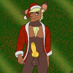 anthro blonde_hair brown_body christmas_clothing clothing genitals hair holidays humanoid_genitalia humanoid_penis hybrid_genitalia hybrid_penis knot knotted_humanoid_penis knotted_penis male muscular penis solo yellow_eyes yellow_penis derjinzo christmas ch0c0hare hare lagomorph leporid mammal werecreature hi_res