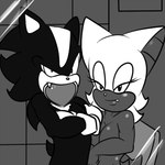 anthro big_breasts breasts duo female male male/female photo soulyagami64 sega sonic_the_hedgehog_(series) rouge_the_bat shadow_the_hedgehog 1:1 black_and_white hi_res monochrome