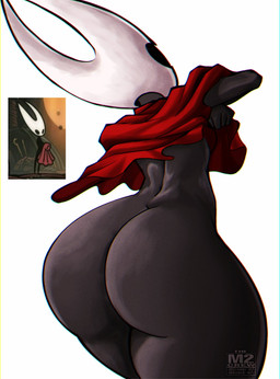anthro big_butt black_body black_eyes butt cloak clothing female huge_butt red_cloak red_clothing screencap solo thick_thighs y_shaped_butt_crack kawer_m2 hollow_knight:_silksong hollow_knight_(franchise) team_cherry hornet_(hollow_knight) arthropod insect 2025 hi_res