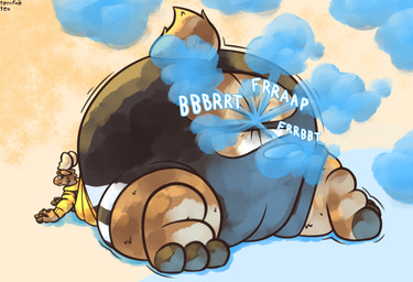 anthro antlers anus belly big_belly big_butt black_bottomwear black_clothing blue_fart_cloud blue_gas_cloud bottom_heavy bottomwear brown_body brown_fur butt clothed clothing fart fart_cloud fart_fetish female fur gas gas_cloud gassy horn huge_belly huge_butt huge_fart huge_thighs hyper hyper_belly hyper_butt hyper_thighs immobile immobilization monobutt monobutt_expansion morbidly_obese morbidly_obese_anthro morbidly_obese_female obese obese_anthro obese_female overweight overweight_anthro overweight_female pants scut_tail short_tail simple_background solo swelling tail tan_antlers thick_thighs topwear torn_bottomwear torn_clothing torn_pants weight_gain yellow_background yellow_clothing yellow_topwear terrifictea moose_salto deer mammal moose new_world_deer hi_res