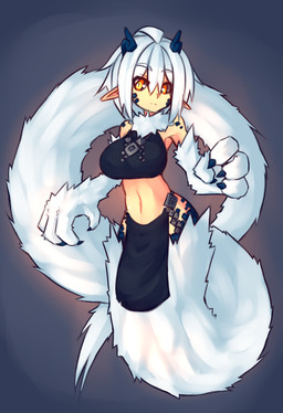 4_fingers apode big_breasts big_hands black_sclera bottomwear breasts claws clothed clothing female fingers fluffy fur hair horn humanoid_pointy_ears legless loincloth long_tail monster_girl_(genre) navel pointy_ears pupils scales serpentine slit_pupils solo split_form tail white_body white_fur white_hair sub-res shenti draconcopode furred_scalie furred_snake humanoid lamia reptile scalie snake 2016 hi_res