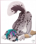 all_fours anthro ass_up black_collar blue_hair collar collar_only female hair looking_at_viewer monotone_collar multicolored_hair nude playful purple_hair solo tail two_tone_hair lycangel canid canine canis domestic_dog mammal 2012