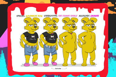 1980s_theme accessory_only anthro belt black_clothing black_shirt black_topwear blood bodily_fluids bottomwear bright_colors brown_nose cheek_tuft chest_tuft choker choker_only clothing college_student denim denim_bottomwear denim_clothing denim_shorts exposed_shoulder facial_tuft feet female footwear fur heart_symbol jewelry logo_on_clothing necklace necklace_only no_genitals nude quote seductive shirt shoes shorts smile sneakers solo t-shirt tail toes topwear tuft white_belt yellow_body yellow_fur alystairphantem the_party_animals lizzie_goldstein_(the_party_animals) bird_dog canid canine canis domestic_dog golden_retriever hunting_dog labrador mammal retriever 3:2 absurd_res hi_res model_sheet