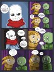 3:4 animated_skeleton bone buckteeth clothed clothing comic english_text goner_kid group humanoid male open_mouth ribbons sans_(undertale) scared skeleton taggen96_(artist) teeth text undead undertale undertale_(series)