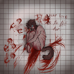 abuse anthro arm_scar beaten_up blood blood_on_ground blood_play blood_splatter blood_stain blue_eyes bodily_fluids boots brown_body brown_fur bruised bruised_back clothing crazed_look dark_room ears_down extreme_gore featureless_crotch feet floor foot_markings footwear fur gore hypnotic_eyes kidnapping leg_markings leg_scar male markings nude obsessed pivoted_ears scar scared_eyes self-harm_scars shoes solo spiral spiral_pupils tail tail_motion text thigh_scar tile tile_floor syphizyeen trikky_(syphizyeen) hyena mammal 1:1 hi_res