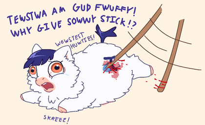 abuse ambiguous_feral ambiguous_gender animal_abuse blood bloodshot_eyes bodily_fluids crying feral fur hair hitting orange_eyes pain punishment purple_hair purple_tail simple_background stick tail tan_background tears text toony white_body white_fur young young_ambiguous young_feral serasugee fluffy_pony telstra fluffy_pony_(species) mammal 2025 artist_name broken_language digital_drawing_(artwork) digital_media_(artwork) english_text