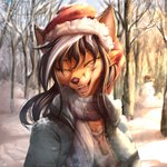 anthro christmas_clothing christmas_headwear clothing coat eyes_closed female forest forest_background hat headgear headwear holidays laugh nature nature_background open_mouth plant santa_hat scarf snowman solo topwear tree winter viejillox christmas elizabeth_fox canid canine fox mammal 1:1 2021 absurd_res digital_media_(artwork) hi_res shaded