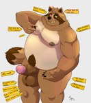 anthro balls belly big_balls black_nipples black_nose brown_body brown_fur claws erection fur genitals grin humanoid_genitalia humanoid_hands humanoid_penis male moobs nails neck_tuft nipple_fetish nipple_pinch nipple_play nipples overweight overweight_anthro overweight_male pawpads penis pinch simple_background smile solo tan_body tan_fur text tuft sato_leone booki_(character) canid canine mammal raccoon_dog tanuki 2021 english_text hi_res