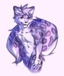 5_fingers anthro black_nose eyes_closed fingers fur hair looking_at_viewer male markings purple_hair purple_spots smile solo spots spotted_body spotted_fur standing white_body white_fur gonewiththefart felid leopard mammal pantherine digital_media_(artwork)