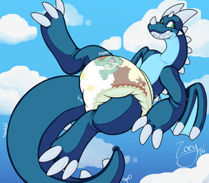anthro balloon clean_diaper clothed clothing diaper flag inflatable looking_back male pattern_diaper pull-ups_(diaper) raised_leg sky skyscape smile solo tail toothy_grin wearing_diaper kippz mythology rain(zoran) animate_inanimate dragon living_balloon living_inflatable mythological_creature mythological_scalie scalie absurd_res hi_res