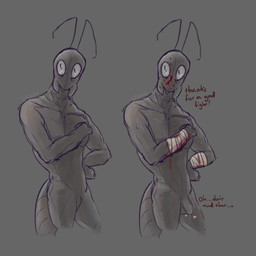 antennae_(anatomy) anthro arthropod_abdomen bandage blood bodily_fluids boxing casual_nudity dialogue exhibitionism fight flaccid genital_fluids genitals male muscular nosebleed nude penis pose precum solo sport sweat talking_to_viewer text wrestling spookysauces animal_humanoid ant arthropod arthropod_humanoid humanoid hymenopteran hymenopteran_humanoid insect insect_humanoid mammal 1:1 english_text hi_res