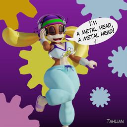 alternative_fashion amekaji anthro big_breasts blonde_hair bouncing_breasts breasts cleavage clothed clothing dancing dialogue ear_piercing electronics exposure_variation eyes_closed feet female fingers footwear fur ganguro_(fashion) gyaru hair hat headgear headphones headwear j-fashion listening_to_music midriff one_leg_up open_mouth open_smile piercing purple_background raised_leg simple_background smile solo standing text thick_thighs toes wide_hips y2k_(fashion) tahlian donkey_kong_(series) nintendo tiny_kong haplorhine kong mammal monkey primate 1:1 3d_(artwork) digital_media_(artwork) english_text hi_res