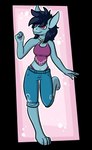 anthro big_ears blue_body bottomwear clothing crop_top female fluffy fluffy_hair hair happy shirt shorts solo topwear rae-lana unknown_species safe_(disambiguation) hi_res