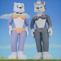 anthro bra clothing duo female looking_at_viewer underwear unknowndata paw_patrol everest_(paw_patrol) gasket_(paw_patrol) canid canine canis domestic_dog husky mammal nordic_sled_dog spitz 1:1 hi_res