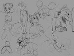 anthro ball_suck balls bodily_fluids breast_play breasts fellatio female genitals group male male/female nipples oral penile penis saliva sex sucking titfuck sockrateesy ailurid deer goblin humanoid mammal red_panda hi_res monochrome sketch