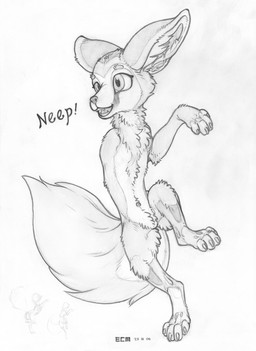 4_fingers 4_toes ambiguous_gender big_eyes claws eyebrows eyelashes featureless_crotch feet feral feralized finger_claws fingers fluffy fluffy_tail front_view happy inner_ear_fluff missing_arm navel on_hind_legs one_arm onomatopoeia open_mouth open_smile paws pupils ruff simple_background smile solo sound_effects tail teeth text thumbless toe_claws toes tuft white_background ecmajor river_(ecmajor) canid canine fennec_fox fox mammal true_fox 2025 artist_name dated full-length_portrait greyscale hi_res monochrome portrait traditional_media_(artwork) nonbinary_(lore)