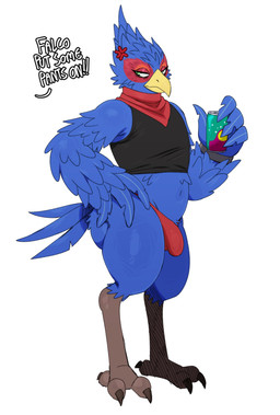 anthro beak beverage_can biped blue_body blue_feathers bulge clothed clothed_anthro clothed_male clothing cross-popping_vein detailed_bulge feathers male male_anthro simple_background solo tail text thick_thighs topwear underwear white_background sssonic2 nintendo star_fox star_fox_(2026) falco_lombardi avian bird 2026 absurd_res digital_media_(artwork) english_text hi_res
