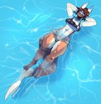 3_toes anthro arms_bent arms_out_of_water athletic bikini bikini_bottom bird's-eye_view breasts brown_body brown_hair claws cleavage clothed clothing countershade_arms countershade_legs countershade_tail countershade_torso countershading crop_top eyelashes eyes_closed feet female fin fin_out_of_water floating floating_on_water hair half_submerged hands_behind_head high-angle_view knees_out_of_water legs_out_of_water lying midriff navel non-mammal_breasts on_back outside partially_submerged raised_arms shirt smile solo submerged_arms submerged_legs submerged_tail swimming swimwear tail tail_fin tail_out_of_water thick_thighs toe_claws toes topwear two-piece_swimsuit under_boob water waterscape ponpuramu fish marine shark 2021 hi_res