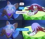 anthro bed duo electronics female fur furniture gem humor male master_emerald night phone red_body sleepwear text texting white_body white_fur wings lunaerim sega sonic_the_hedgehog_(series) knuckles_the_echidna rouge_the_bat bat echidna mammal monotreme comic hi_res