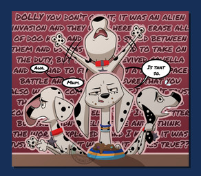 black_spots border dialogue duo female feral fur male pet_food spots toony transparent_border white_body white_fur themiles 101_dalmatian_street 101_dalmatians disney dolly_(101_dalmatians) dylan_(101_dalmatians) canid canine canis dalmatian domestic_dog mammal alpha_channel