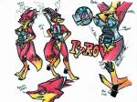 big_breasts breasts car claws clothing female machine paws solo swimwear text vehicle sketchywolf-13 pyro_foxx canid canine fox mammal robot english_text traditional_media_(artwork)