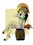 anklet anthro barrel beak biped bra clothing female fingers green_eyes hat headgear headwear jewelry short sitting solo underwear mitti jamaica_darling_esmerelda_lafontaine accipitrid accipitriform avian bird 2012 digital_media_(artwork)