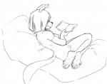 bean_bag book breasts casual_nudity female fur holding_object looking_at_object non-mammal_breasts nude reading reclining sitting smile solo spots smekbo latchkey_kingdom svana_blackheart yuman zull digital_media_(artwork) monochrome