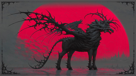 ambiguous_gender back_spikes back_wings black_body feral full_moon head_horn hooves horn looking_at_viewer monotone_body moon open_mouth quadruped red_eyes red_moon side_view snout solo spiked_tail spikes spikes_(anatomy) spread_wings tail teeth unguligrade wing_spikes wings lemon4rt mythology ambient_bird equid equine mammal mythological_creature mythological_equine pegasus 16:9 absurd_res digital_drawing_(artwork) digital_media_(artwork) full-length_portrait hi_res portrait widescreen