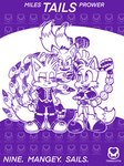 ambiguous_gender bottomwear clothed clothing footwear gloves group handwear male multi_tail shoes shorts tail trio terracotta netflix sega sonic_prime sonic_the_hedgehog_(series) mangey_(sonic_prime) sails_tails tails_nine canid canine fox mammal 3:4 artist_name character_name hi_res monochrome purple_and_white