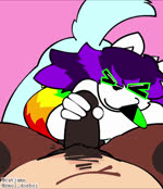 >w< anthro black_body black_fur body_part_in_mouth brown_body brown_fur duo erection fast_sex fellatio female first_person_view fur genitals green_tongue gynomorph hair handjob horn intersex male male_pov multicolored_hair music nipples oral oral_penetration penetration penile penile_penetration penis penis_in_mouth pubes rainbow_hair scene_haircut sex simple_background synced_to_music tail tail_motion tailwag tan_body tan_fur text tongue white_body white_fur catjam_(artist) epilepsy_warning sound_warning yan steph_(catjam) xcite_(catjam) deer mammal aliasing animated digital_media_(artwork) english_text loop shaded short_playtime simple_shading sound webm