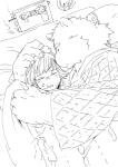 anthro blush clothing cuddling duo eyes_closed eyewear glasses hug humanoid_hands male robe sleeping kurata5544 lifewonders tokyo_afterschool_summoners leib_(tas) bear human mammal polar_bear ursine 2019 monochrome