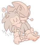 anthro bandage blood bodily_fluids breath bridal_carry carrying_another clothing duo exclamation_point eyes_closed footwear gloves handwear male simple_background socks text white_background sikai sega sonic_the_hedgehog_(series) shadow_the_hedgehog sonic_the_hedgehog eulipotyphlan hedgehog mammal japanese_text