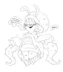 anthro blush bottomwear clothing dialogue dress female hair hair_over_eyes long_ears motion_lines open_mouth open_smile plant plant_tentacles sharp_teeth shorts smile solo teeth text mhdrawin mario_plus_rabbids_sparks_of_hope raving_rabbids rayman_(series) ubisoft daphne_(mario_plus_rabbids) elemental_creature flora_fauna lagomorph mammal rabbid 2023 black_and_white english_text hi_res monochrome