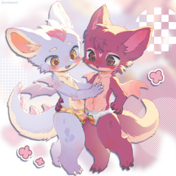 3_toes 4_fingers anthro anthro_on_anthro arm_tuft bat_wings biped blue_body blue_fur blue_tail blush blush_lines bodily_fluids brown_eyes bulge bulge_frottage cheek_tuft chest_tuft claws clothed clothed_anthro clothed_male clothing countershading duo elbow_tuft eyebrows facial_markings facial_tuft fangs feet fingers fur glistening glistening_eyes grey_wings hand_on_chest hand_on_hip head_markings heart_(marking) inner_ear_fluff looking_down male male/male male_anthro markings membrane_(anatomy) membranous_wings multicolored_body multicolored_fur multicolored_tail navel open_mouth orange_eyes pattern_clothing pattern_underwear pink_spikes print_clothing print_underwear red_body red_claws red_fur scales spiked_tail spikes spikes_(anatomy) spots spotted_clothing spotted_underwear sweat tail tan_body tan_fur tan_wings teeth text toe_claws toes tuft underwear underwear_only white_body white_eyebrows white_fur white_inner_ear_fluff white_tail wings young young_anthro young_male young_on_young angrygentoo mythology dragon furred_dragon furred_scalie mythological_creature mythological_scalie scalie 1:1 2025 artist_name digital_media_(artwork) hi_res