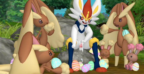 angry animal_genitalia anthro balls blush bodily_fluids bottomless bottomless_male clothed clothing cum cum_drip dripping easter_egg egg erection exposure_to_minor female fur genital_fluids genitals gesture group hand_gesture happy holidays knot male penis pink_penis pointing pointing_at_another rock sitting surprised sirpopmmd easter nintendo pokemon buneary cinderace generation_4_pokemon generation_8_pokemon lopunny mammal pokemon_(species) 3d_(artwork) digital_media_(artwork)