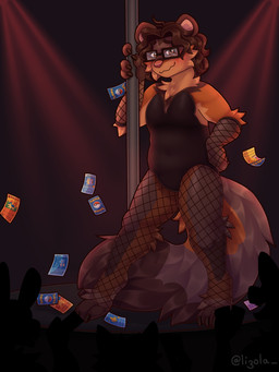 anthro claws clothing curly_hair dancing dim_lighting eyewear feet fishnet_clothing fishnet_legwear glasses group hair legwear male male_stripper pokemon_card pole pole_dancing shy slightly_chubby smile stripper stripper_pole tail toe_claws toes li3ola nintendo pokemon pla_(alottaplaplapla) mammal northern_olingo olingo procyonid 3:4 digital_media_(artwork) hi_res