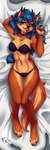 1:3 2015 anthro bird's-eye_view black_nose blue_hair breasts canid canine carmelita_fox claws clothing collar conditional_dnp cuff_(restraint) curled_hair dakimakura dakimakura_design digital_media_(artwork) digitigrade ear_piercing female fluff-kevlar fox full-length_portrait fur hair handcuffs high-angle_view lipstick long_hair looking_at_viewer lying makeup mammal metal_cuffs multicolored_body multicolored_fur on_back piercing portrait restraints shackles shaded sly_cooper_(series) solo sony_corporation sony_interactive_entertainment sucker_punch_productions teeth toe_claws two_tone_body two_tone_fur underwear