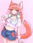 alternate_species big_breasts breasts cleavage clothed clothing female hair hand_on_hip midriff multicolored_hair navel orange_hair purple_eyes smile solo standing thick_thighs wide_hips mazzlerazz hololive hololive_en vtuber takanashi_kiara animal_humanoid cat_humanoid felid felid_humanoid feline feline_humanoid humanoid mammal mammal_humanoid 3:4 hi_res