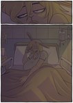 5_fingers anthro bed bedding big_breasts blanket breasts clothed clothing eyebrows female fingers furniture hair iv_bag on_bed pillow solo cerealharem pork_(cerealharem) lagomorph leporid mammal rabbit absurd_res comic hi_res gynomorph_(lore)