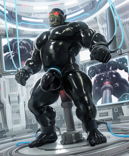 anal anal_penetration anal_sheath ankle_cuffs anus areola back_muscles balls biceps black_claws black_clothing black_skinsuit bodily_fluids cable claws clothing cuff_(restraint) cuffed_ankles drone drooling electronics eyewear facial_hair finger_claws five_o'clock_shadow fucking_machine gag gagged genitals green_areola green_balls green_body green_nipples green_skin handcuffed handcuffs hypnosis hypnotic_visor laboratory low-angle_view machine male metal_cuffs mind_control monitor musclegut muscular muscular_humanoid muscular_male muscular_thighs navel nipples not_furry pecs penetration penis penis_cuff rear_view red_visor restraints saliva skinsuit solo submissive submissive_male tight_clothing tusks vein veiny_muscles veiny_penis worm's-eye_view takahirosi humanoid orc 2022 hi_res