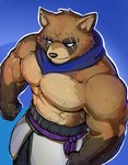 abs anthro biceps black_nose blind clothed clothing disability eye_scar facial_scar male muscular muscular_anthro muscular_male pecs scar shirtless solo x_scar bluebeary epic_games fortnite hajime_(fortnite) canid canine mammal raccoon_dog tanuki 2025 absurd_res colored hi_res signature