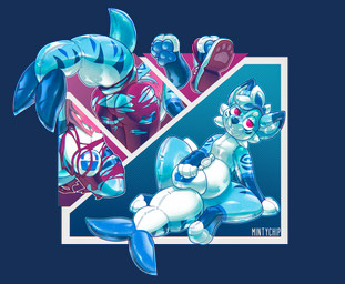 abstract_background ambiguous_gender anthro big_tail blue_body border clothing digitigrade edging glistening glistening_latex inflatable latex lock_symbol male null_bulge pawpads pool_toy pooltoy_transformation presenting red_eyes seam_(sewing) shark_tail sitting sitting_on_ground solo tail torn_clothing transparent_border mintychipart animate_inanimate canid canine fox living_inflatable mammal 2026 alpha_channel digital_drawing_(artwork) digital_media_(artwork) hi_res krita_(artwork) shaded