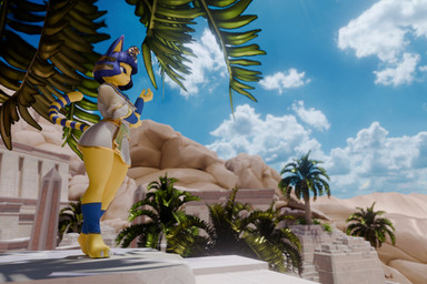 4_fingers accessory ankle_band anthro bangs biped blue_hair blunt_bangs bob_cut bottomless breasts claws clothed clothed_female clothing costume day desert digitigrade digitigrade_paws dress egyptian egyptian_clothing female fingers hair headgear headpiece kalasiris kemono markings mouth_closed outside palm_tree pectoral_(jewelry) plant ruins solo standing striped_markings striped_tail stripes tail tail_markings three-quarter_view tree uraeus usekh yellow_body fever-dreamer warfaremachine_(modeler) animal_crossing nintendo ankha_(animal_crossing) villager_(animal_crossing) warfare_ankha domestic_cat felid feline felis mammal 3:2 3d_(artwork) absurd_res digital_media_(artwork) hi_res