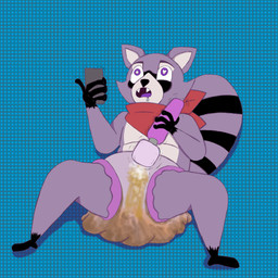 anthro bodily_fluids diaper drooling ejaculation electronics feces fur holding_object holding_phone male phone purple_body purple_fur saliva sex_toy soiling solo tail unclean_diaper used_diaper using_diaper vibrator justfreaky indigo_park rambley_raccoon humanoid mammal procyonid raccoon 1:1 hi_res