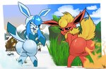 anthro anus butt duo fart fart_fetish farting_together female female_farting fire fire_fart genitals grass ice nude one_eye_closed outside plant pussy rear_view snow lewdpunch nintendo pokemon eeveelution flareon generation_1_pokemon generation_4_pokemon glaceon pokemon_(species) 2021