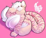 all_fours anthro big_breasts breasts chest_tuft claws fangs female fur hair huge_breasts looking_at_viewer nude paws pink_body pink_fur simple_background slightly_chubby solo striped_body striped_fur stripes teeth thick_thighs tuft white_body white_fur white_hair wide_hips yellow_body yellow_eyes yellow_fur alwaysfaceleft felid mammal pantherine tiger absurd_res hi_res