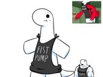 ambiguous_gender big_muscles black_clothing black_topwear clothing confusion duo female male muscular shirt simple_background topwear white_background dynogreeno cartoon_network regular_show dyno_(dynogreeno) largo_(dynogreeno) margaret_smith_(regular_show) dinosaur prehistoric_species reptile scalie