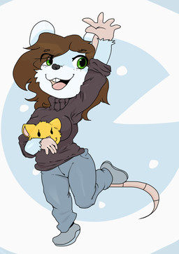 anthro bottomwear chibi clothing denim denim_bottomwear denim_clothing female holding_object solo sweater topwear meteor_of_bullshit mammal mouse murid murine rodent hi_res